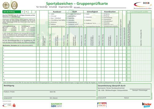 Sportabzeichen – Gruppenprüfkarte - Deutsches Sportabzeichen