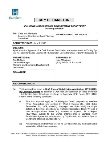 Application for Approval of a Draft Plan of ... - City of Hamilton