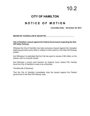 City Lawsuit against the Federal Government ... - City of Hamilton