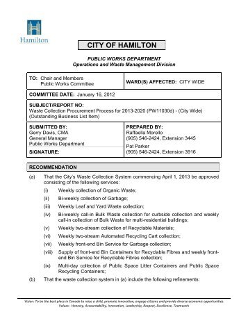Waste Collection Procurement Process for 2013 ... - City of Hamilton