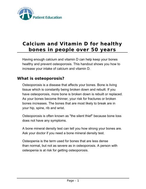 Calcium And Vitamin D For Healthy Bones In People Over 50