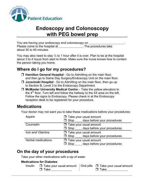 Endoscopy and Colonoscopy with PEG bowel prep - Hamilton ...