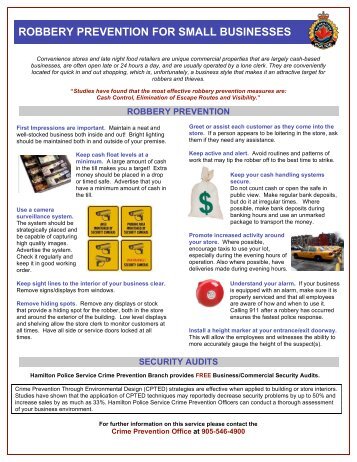 robbery prevention for small businesses - Hamilton Police Services