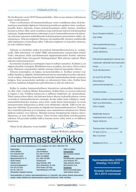 HT 1 2010 - Suomen Hammasteknikkoseura ry