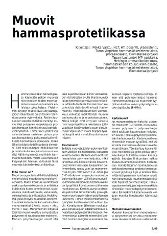 Muovit hammasprotetiikassa - Suomen Hammasteknikkoseura ry