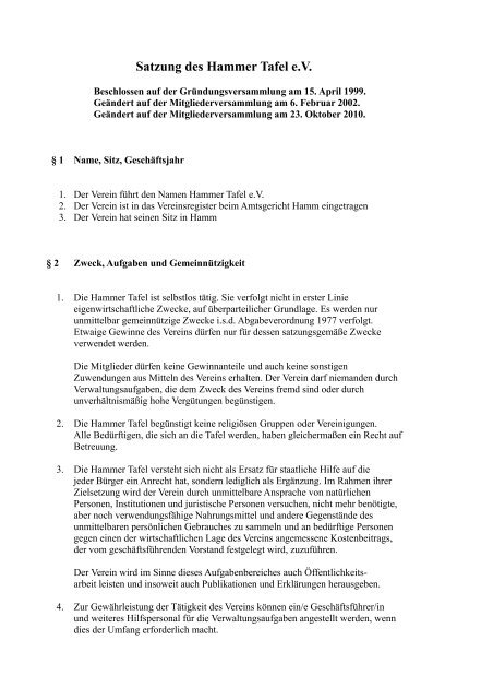 Die Satzung Der Hammer Tafel Zum Download Hammer Tafel Ev