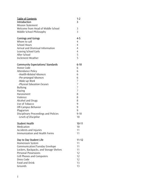 Middle School Student / Parent Handbook - Hammond School