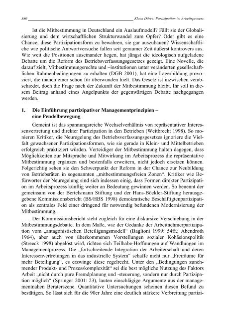 Klaus Dörre Partizipation im Arbeitsprozess - Rainer Hampp Verlag