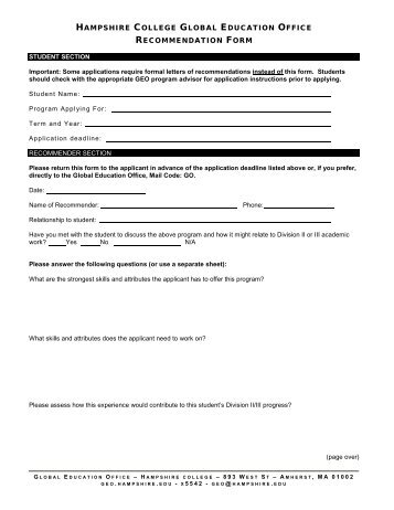 GEO's Recommendation Form - Hampshire College