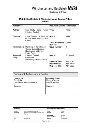 MRSA policy - Hampshire Hospitals NHS Foundation Trust