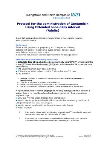 Protocol for the administration of Gentamicin Using Extended once ...
