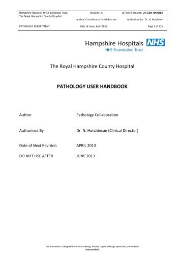 Pathology User Handbook 2012 - Hampshire Hospitals NHS ...