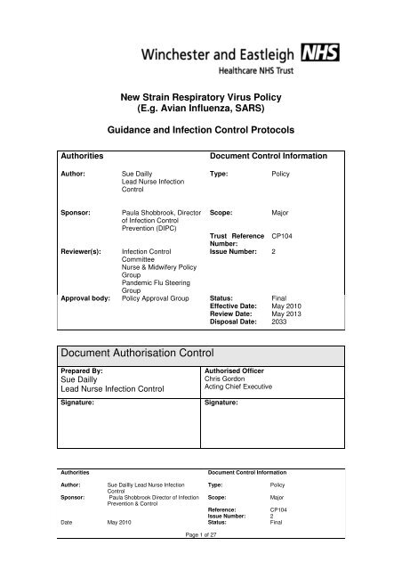 New Strain Respiratory Virus Policy - Hampshire Hospitals NHS ...