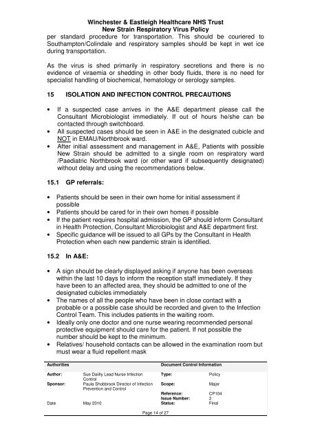 New Strain Respiratory Virus Policy - Hampshire Hospitals NHS ...