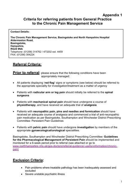 Chronic pain GP referral criteria - Hampshire Hospitals NHS ...