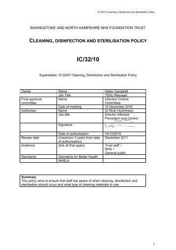 IC 32 10 Cleaning Disinfection and Sterilisation Final - Hampshire ...