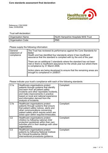 Standards for better health report December 2006 - Hampshire ...