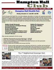 Member Newsletter ∙ November 2010 Hampton Hall Health Fair