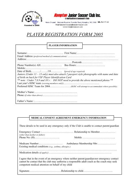 player registration form 2005 - Hampton Junior Soccer Club ...