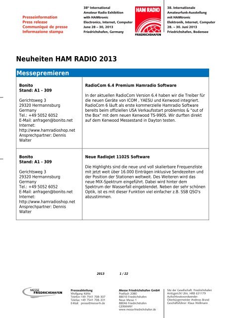 Neuheitenliste ohne Bilder - Ham Radio