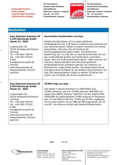 Neuheitenliste ohne Bilder - Ham Radio