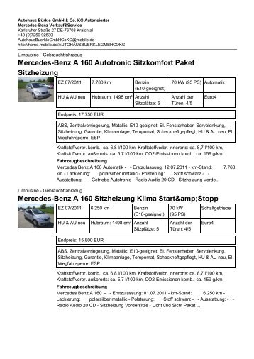 Mercedes-Benz A 160 Autotronic Sitzkomfort Paket Sitzheizung ...