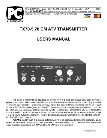 TX70-5 70 CM ATV TRANSMITTER USERS MANUAL - PC Electronics