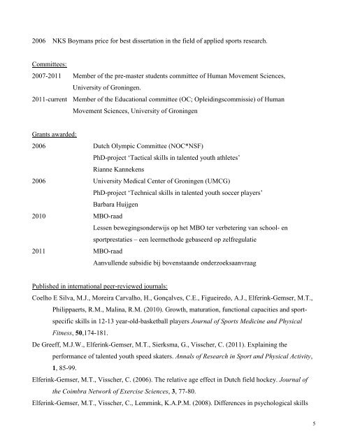 Curriculum Vitae en overzicht publicaties van dr. Marije Titia Elferink ...