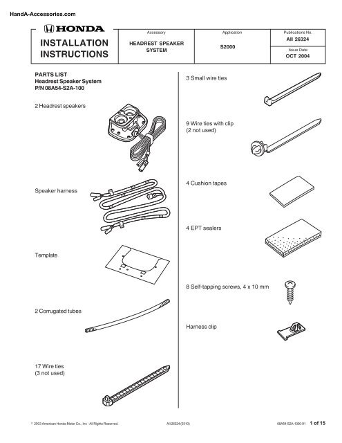 Installation Instruction - H and A Accessories