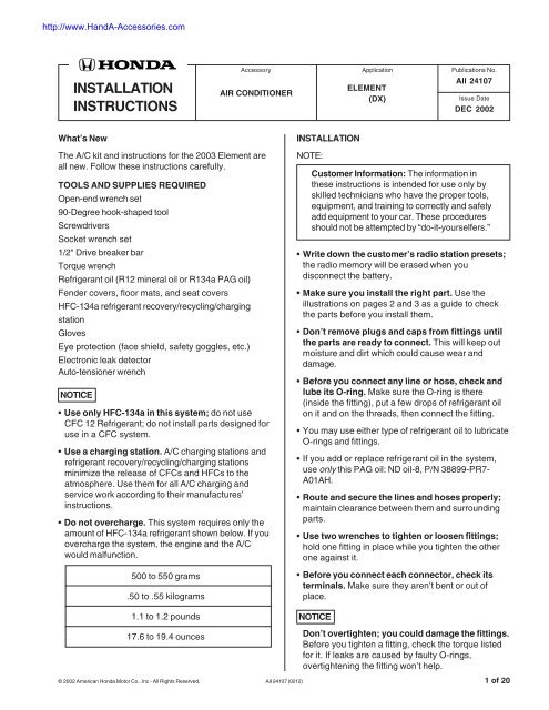 installation instructions - H and A Accessories