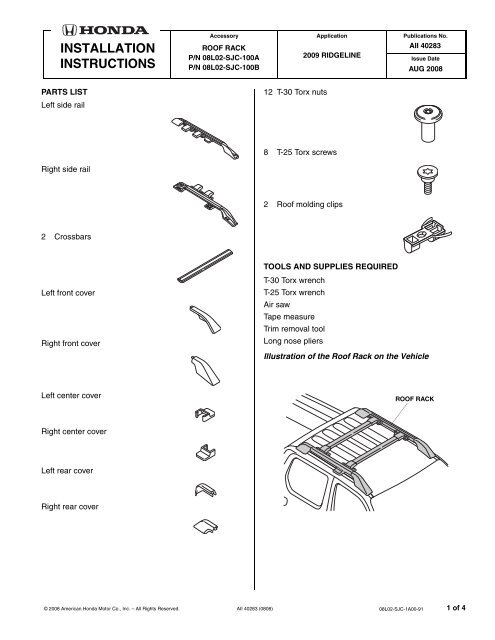 honda ridgeline roof rack installation instructions honda ridgeline roof rack installation instructions