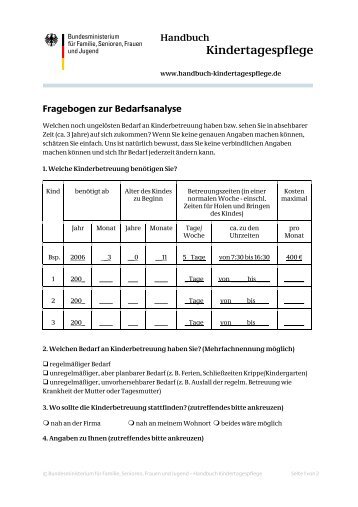 Fragebogen Bedarfsanalyse - Handbuch Kindertagespflege