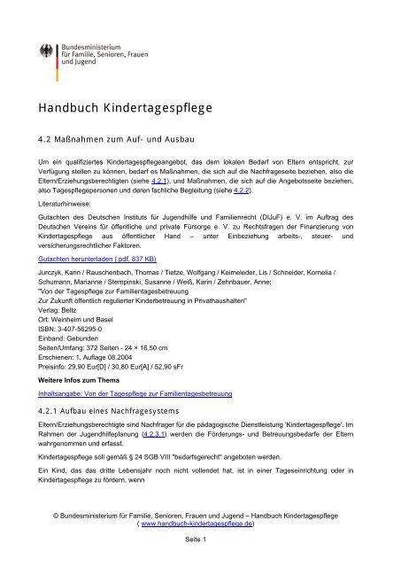 Handbuch Kindertagespflege: Maßnahmen zum Auf-und Ausbau