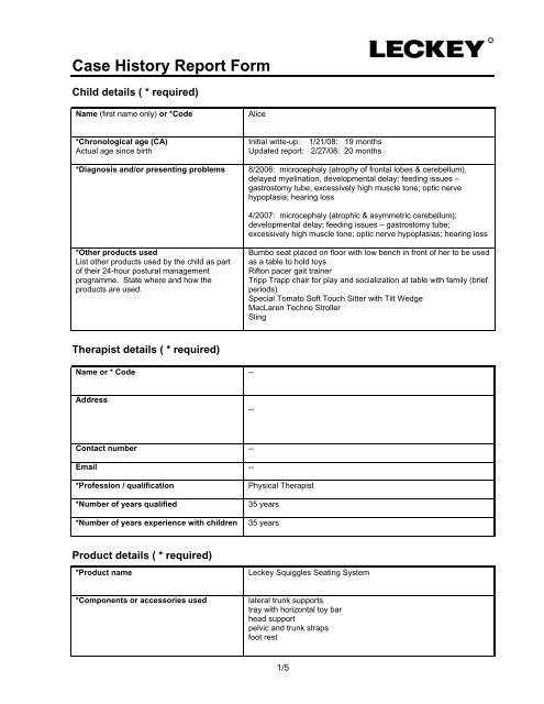 Case History Report Form Handicare AS case-history-report-form-handicare-as