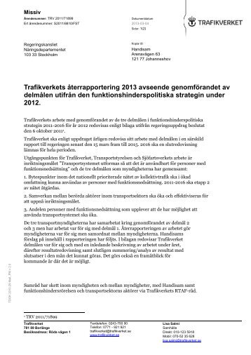 Trafikverkets återrapportering 2013 avseende ... - Handisam