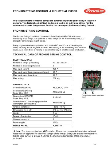 fronius string control & industrial fuses fronius string control - Altronik