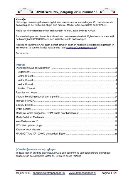 UP/DOWNLINK, jaargang 2013, nummer 6 - De Transponder