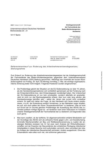 Referentenentwurf zur Änderung des Arbeitnehmerentsendegesetzes