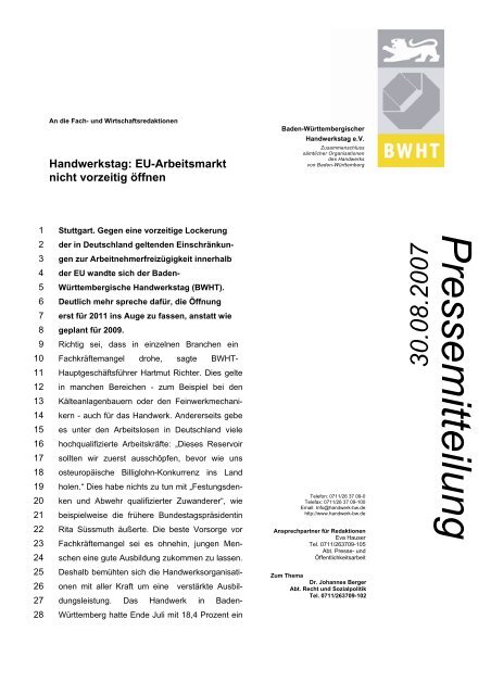 Handwerkstag: EU-Arbeitsmarkt nicht vorzeitig öffnen - Baden ...