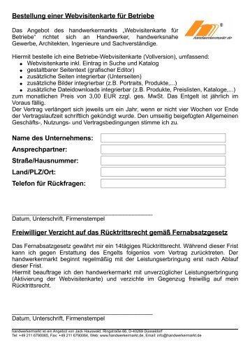 Bestellformular für die Vollversion (PDF) - Handwerkermarkt