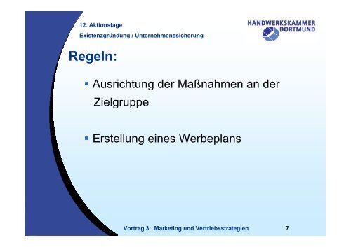 Mut zur Selbstständigkeit Vortrag 3 Marketing und Vertriebsstrategien