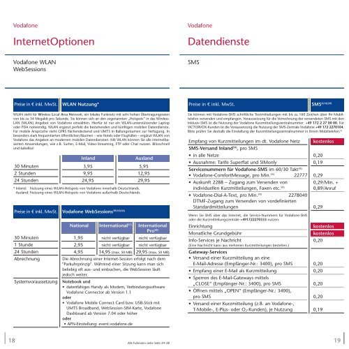 Preisliste Optionen im Vodafone-Netz Drillisch ... - HandyKostNix.de