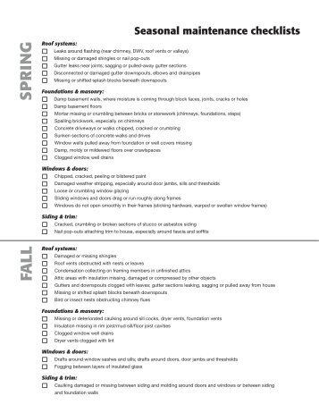 Seasonal Maintenance Checklist - Handyman Club of America