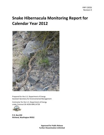Snake Hibernacula Monitoring Report for Calendar ... - Hanford Site