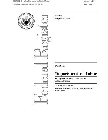 Chapter 19.0, OSHA 10 CFR 1926, Subpart CC - Hanford Site