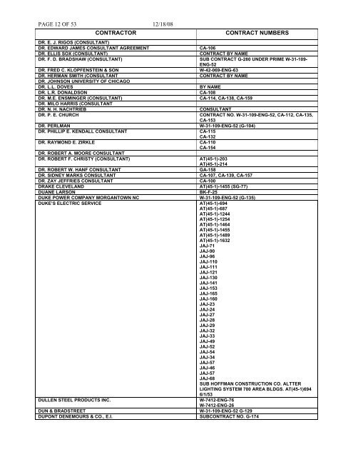 Contractor/Subcontractor listing dated December 18 ... - Hanford Site