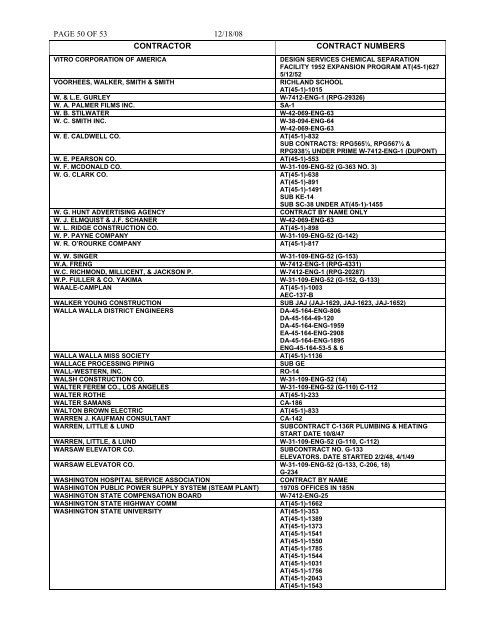 Contractor/Subcontractor listing dated December 18 ... - Hanford Site