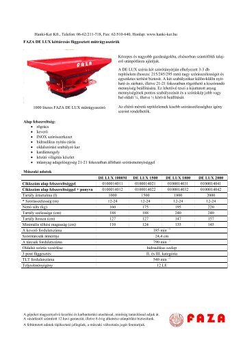 FAZA Delux függesztett kéttárcsás műtrágyaszóró ... - Hanki-Ker Kft.