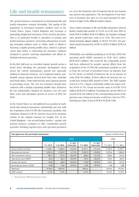 Interim Report 2/2010 - Hannover Re