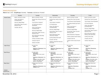 Teaching Strategies GOLD: Weekly Planning Form